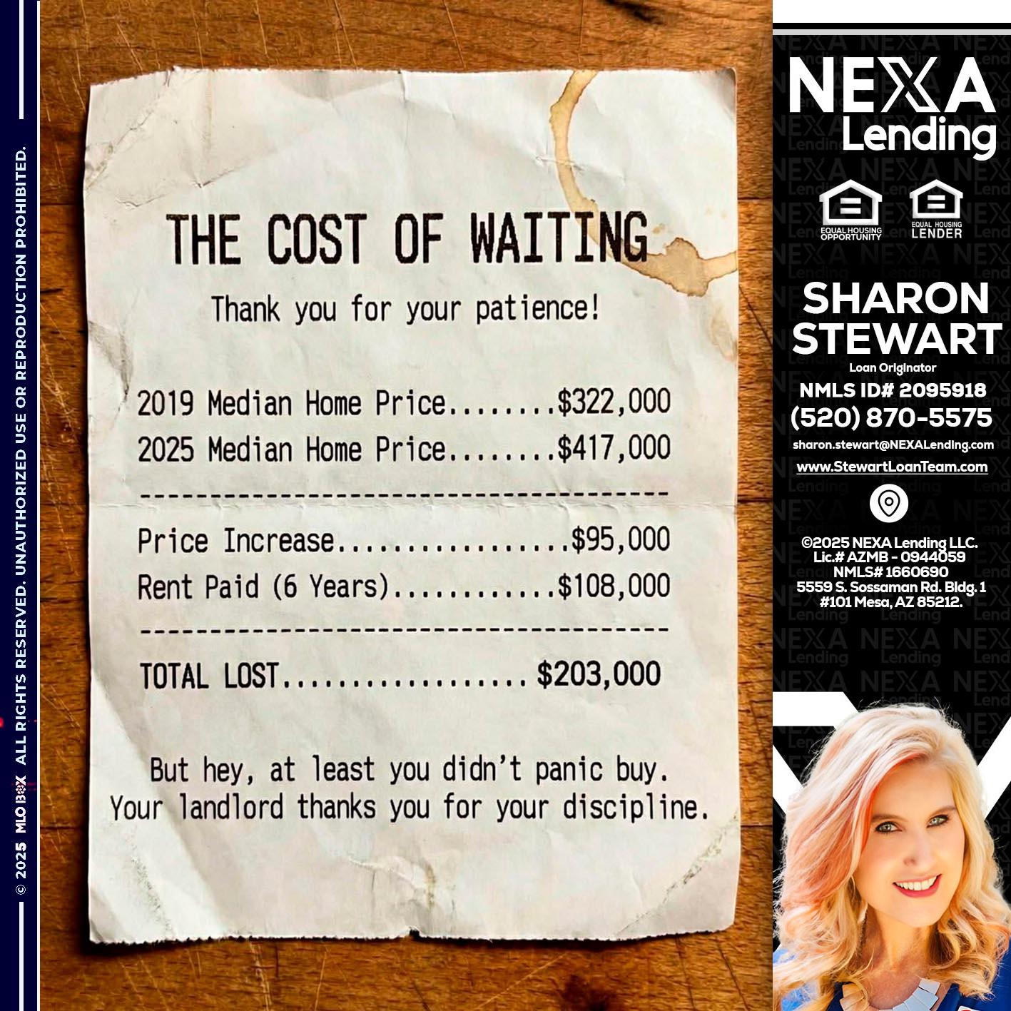 THE COST OF WAITING - Sharon Stewart -Mortgage Loan Originator
