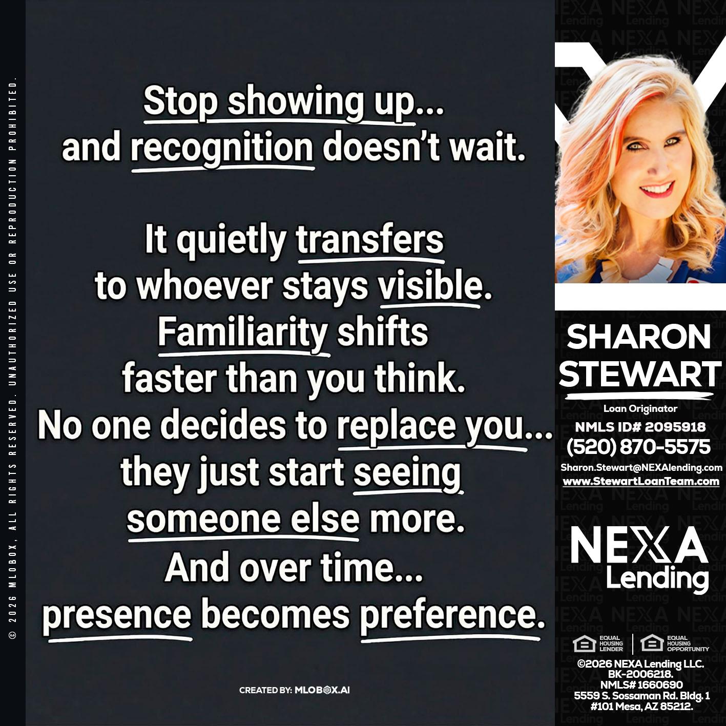 STOP SHOWING - Sharon Stewart -Mortgage Loan Originator