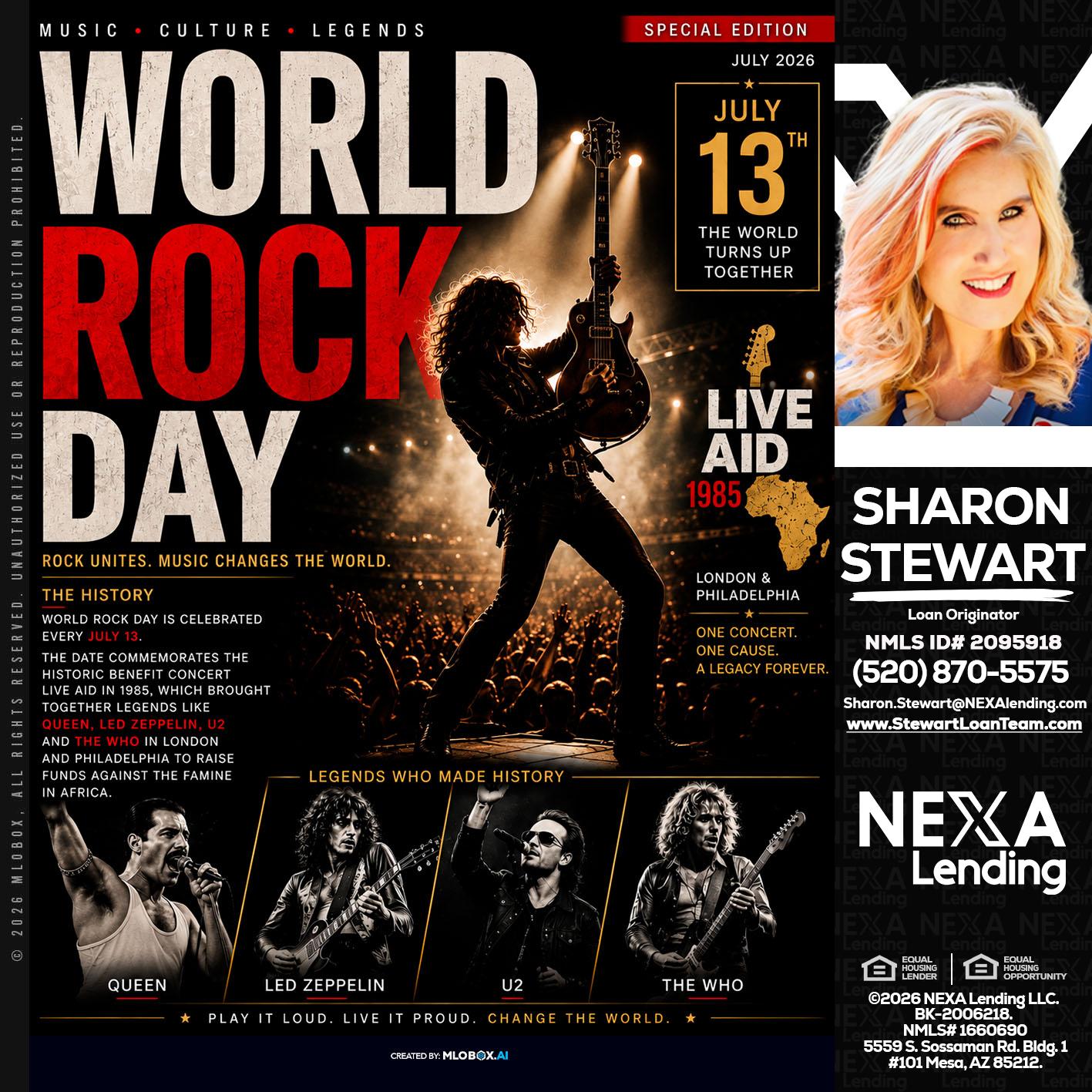 WORLD ROCK MUSIC DAY - Sharon Stewart -Mortgage Loan Originator